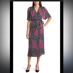 Anne Klein Pink and Black Patterned Midi Skirt